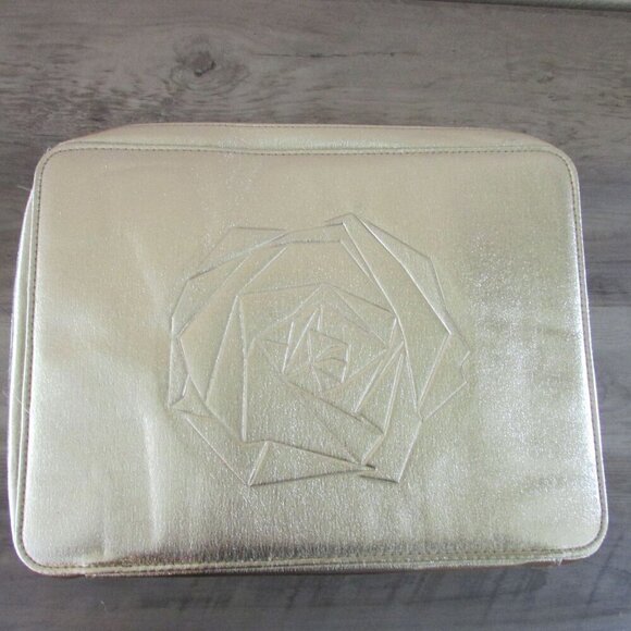 Lancome Makeup Toiletry Cosmetic Storage Travel Case Bag Gold - Picture 2 of 8